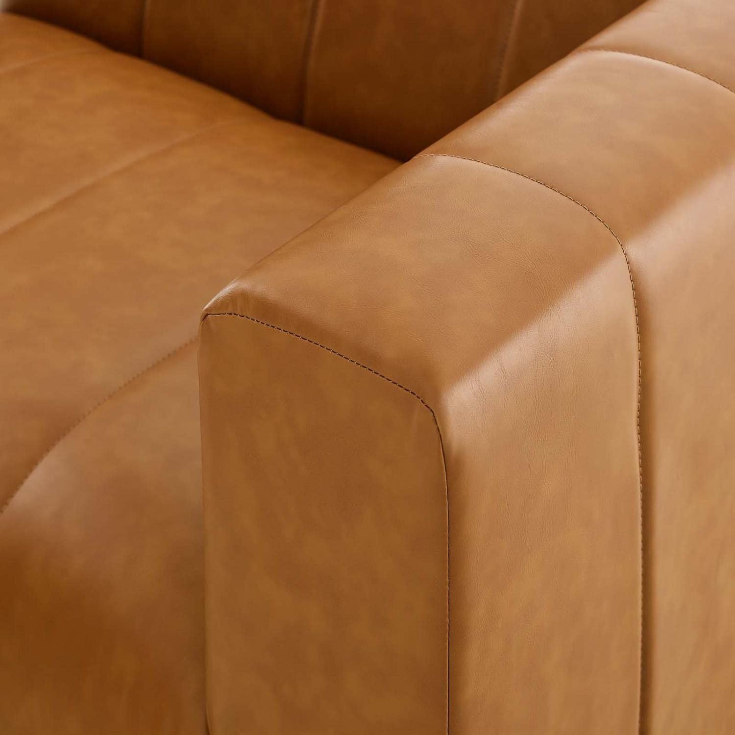 Modway Bartlett Channel Tufted Vegan Leather 6-Piece Sectional Sofa in Tan - Modern L-Shaped Couch for Living Room, Lounge & Home Theater