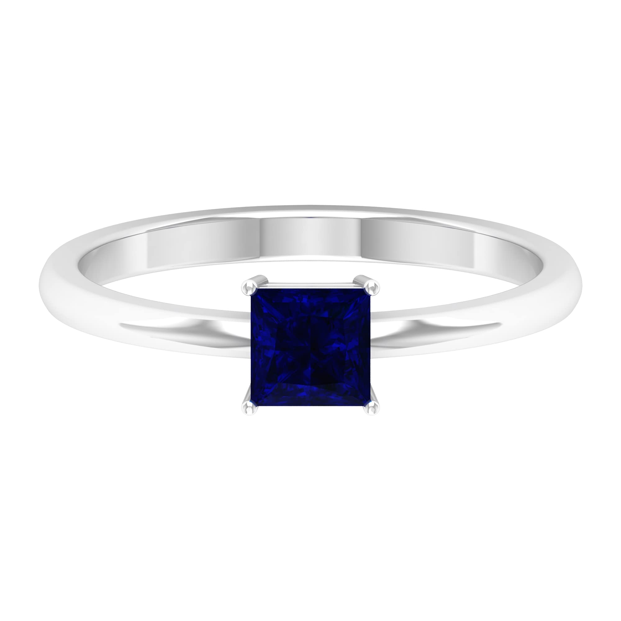 1/2 CT Blue Sapphire Ring for Women - 4.5 MM Princess Cut Solitaire Engagement Ring in 14K Solid Gold | September Birthstone Jewelry for Anniversary, Wedding & Special Occasions