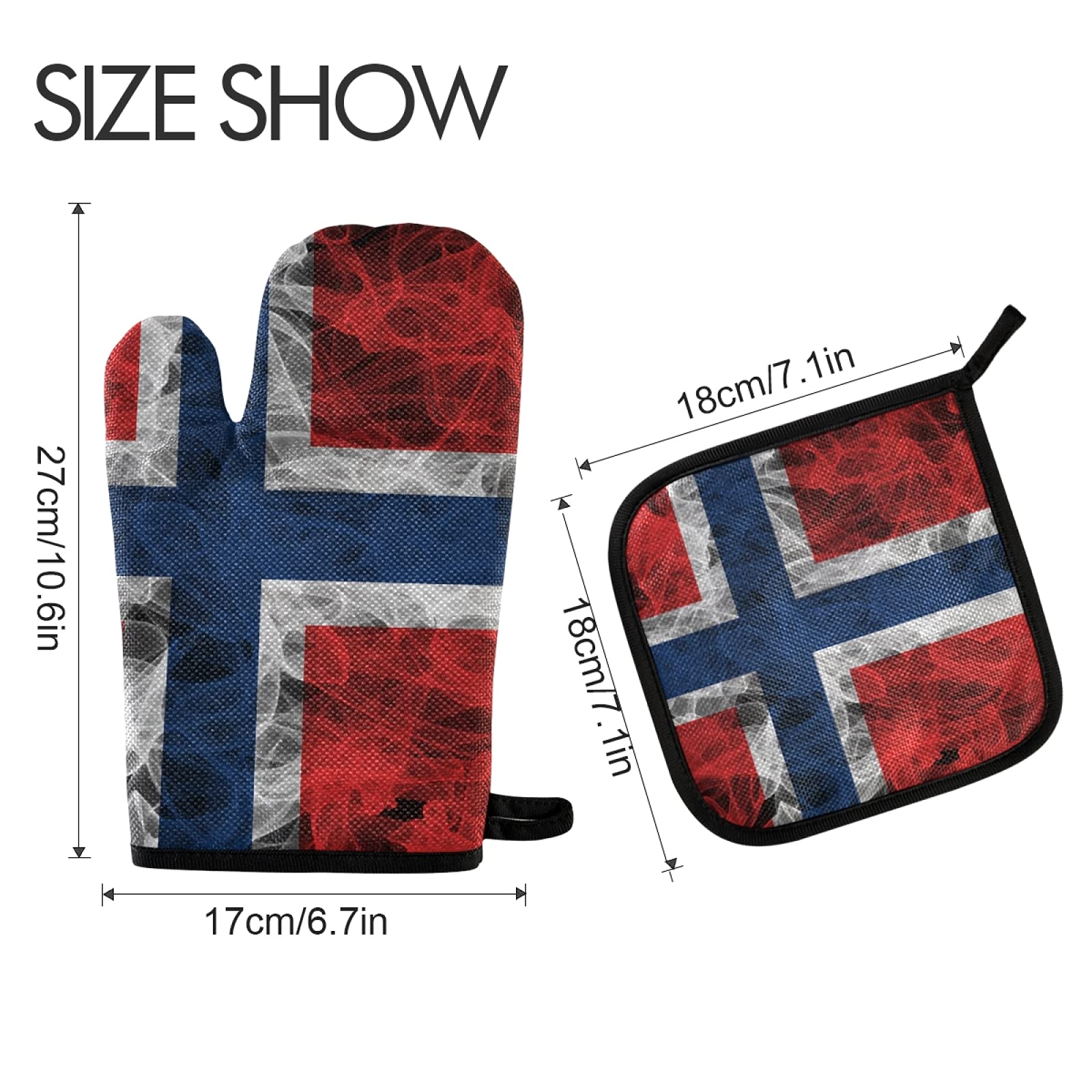Heat Resistant Norway Flag Oven Mitts & Pot Holders Set - Kitchen Gloves for Cooking, Baking, Grilling & Microwave Use - Perfect for Holiday Baking, BBQ Parties & Home Kitchen Safety
