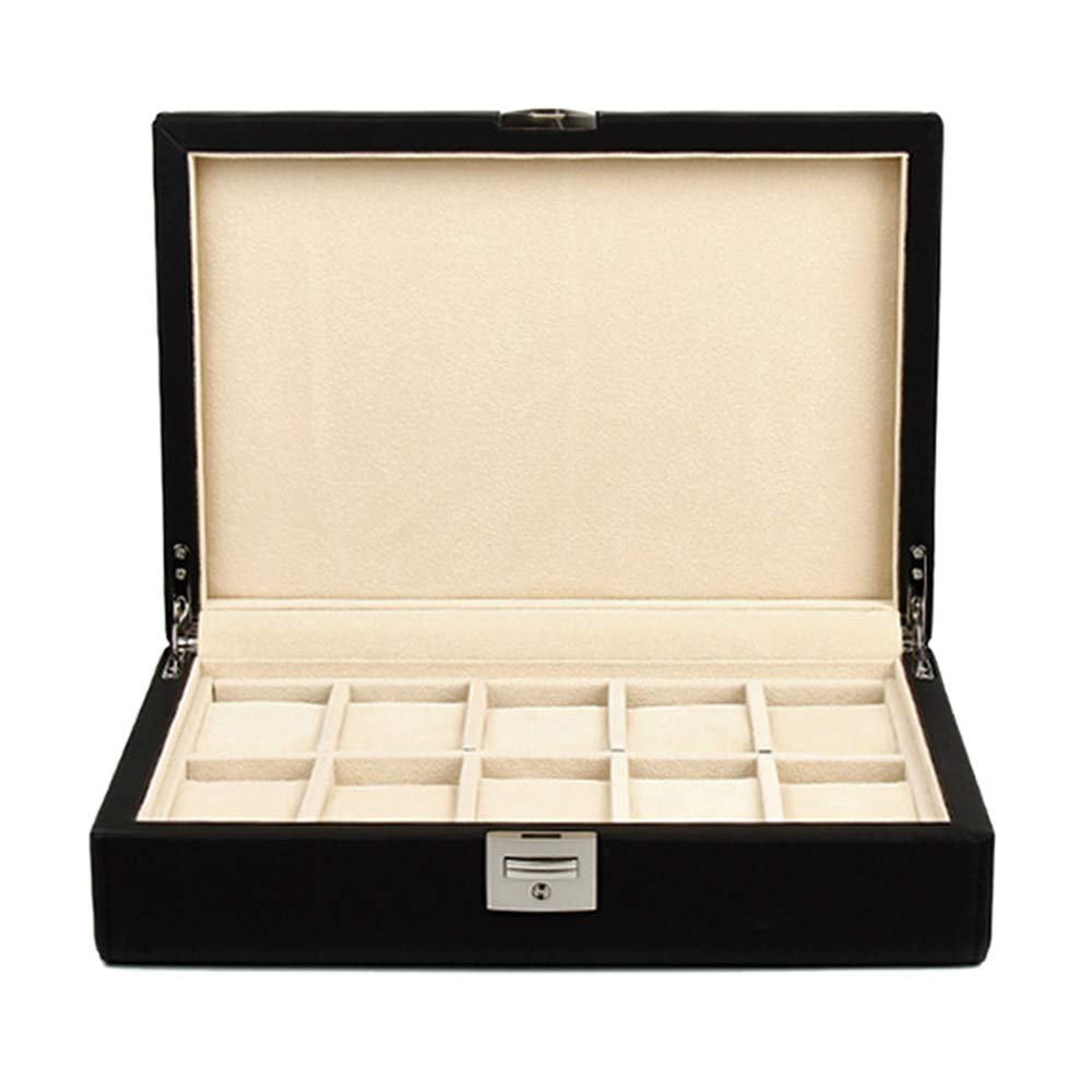 Premium PU Leather Watch Display Case for 10 Watches - Removable Suede Pillows & Security Lock - Perfect for Watch Collectors & Jewelry Storage at Home or Retail Stores