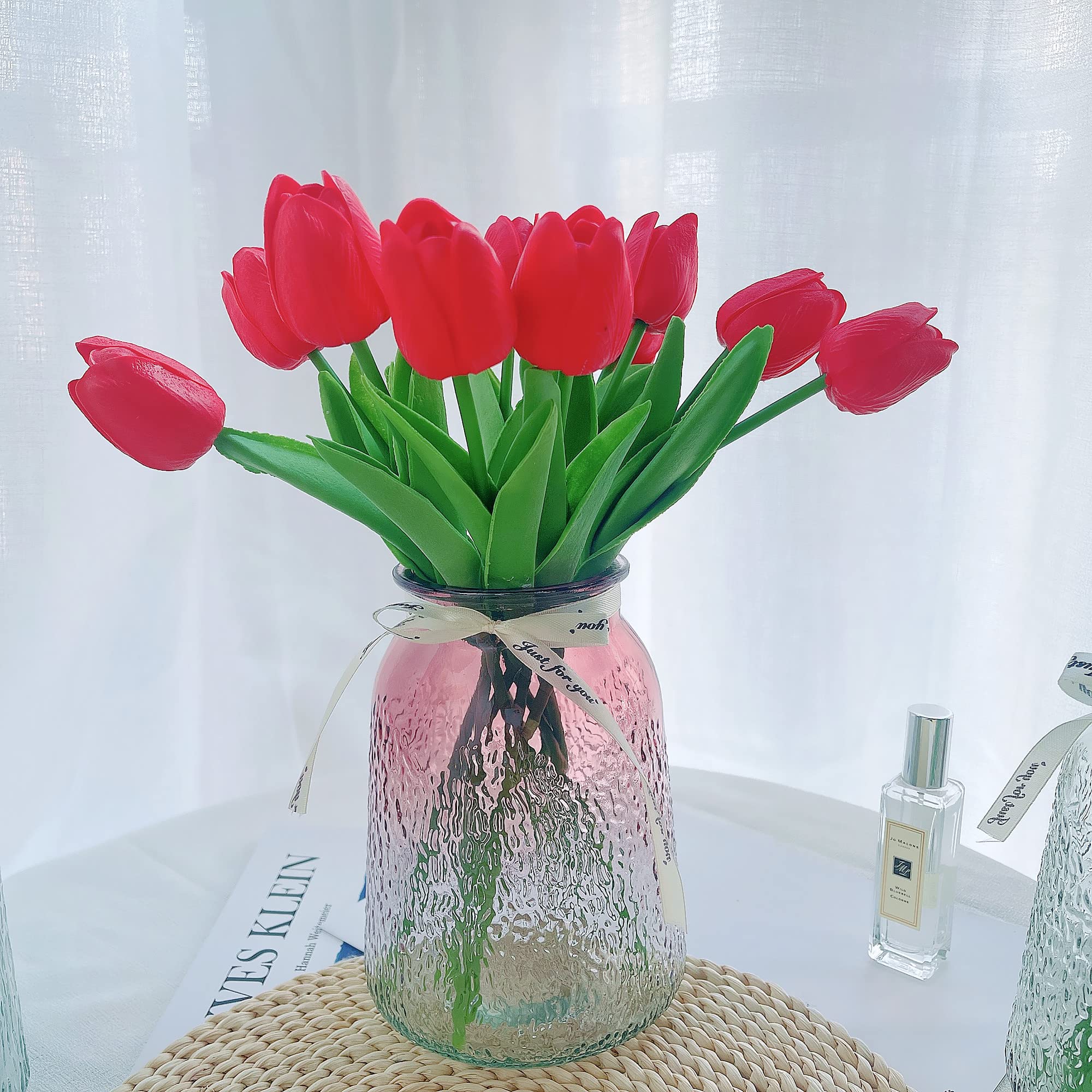 UKELER 24 Pcs Fragrant Red Artificial Tulip Flowers - 13.5 Inch Tall Silk Tulips for Home Decor, Kitchen, Wedding Centerpieces, Wreath Arrangements - Perfect for Spring Decor, Table Centerpieces & DIY Floral Projects