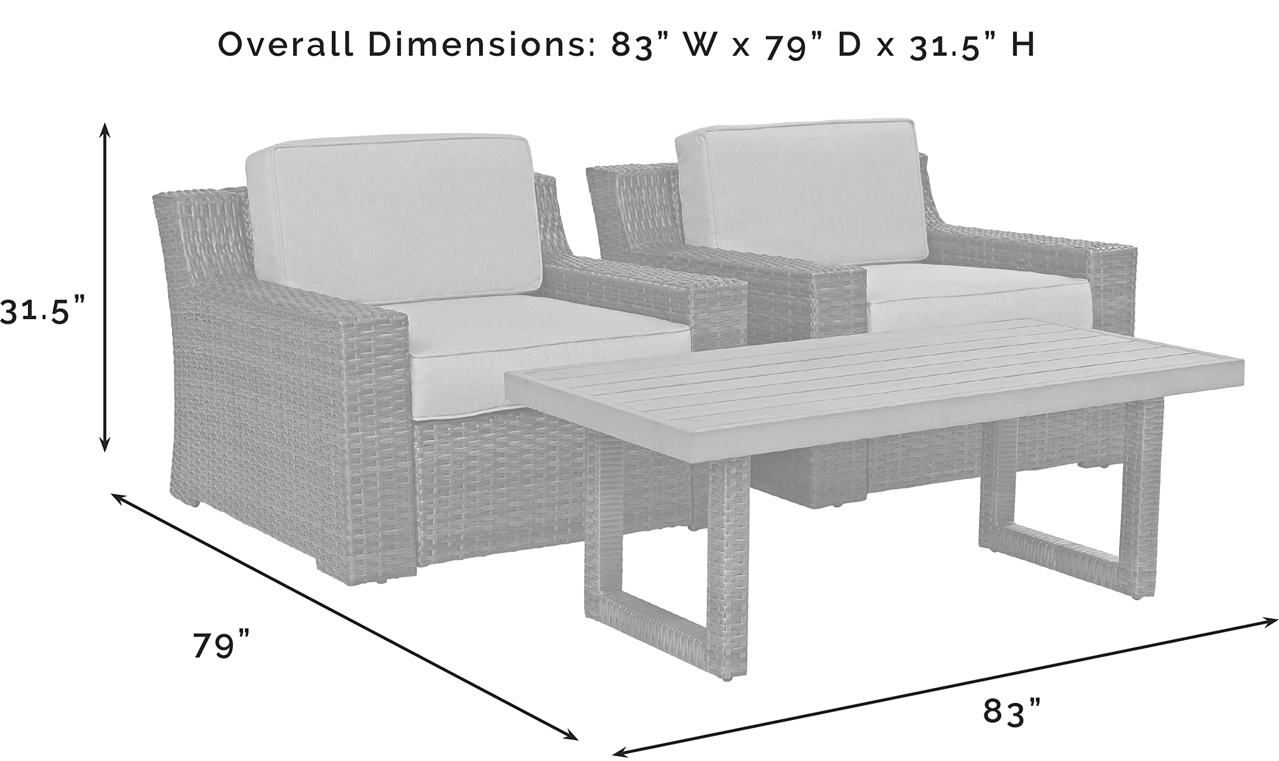 Crosley Furniture Beaufort 3-Piece Outdoor Wicker Patio Set - Brown Rattan Chairs & Coffee Table with Mist Cushions for Garden, Poolside & Backyard Relaxation