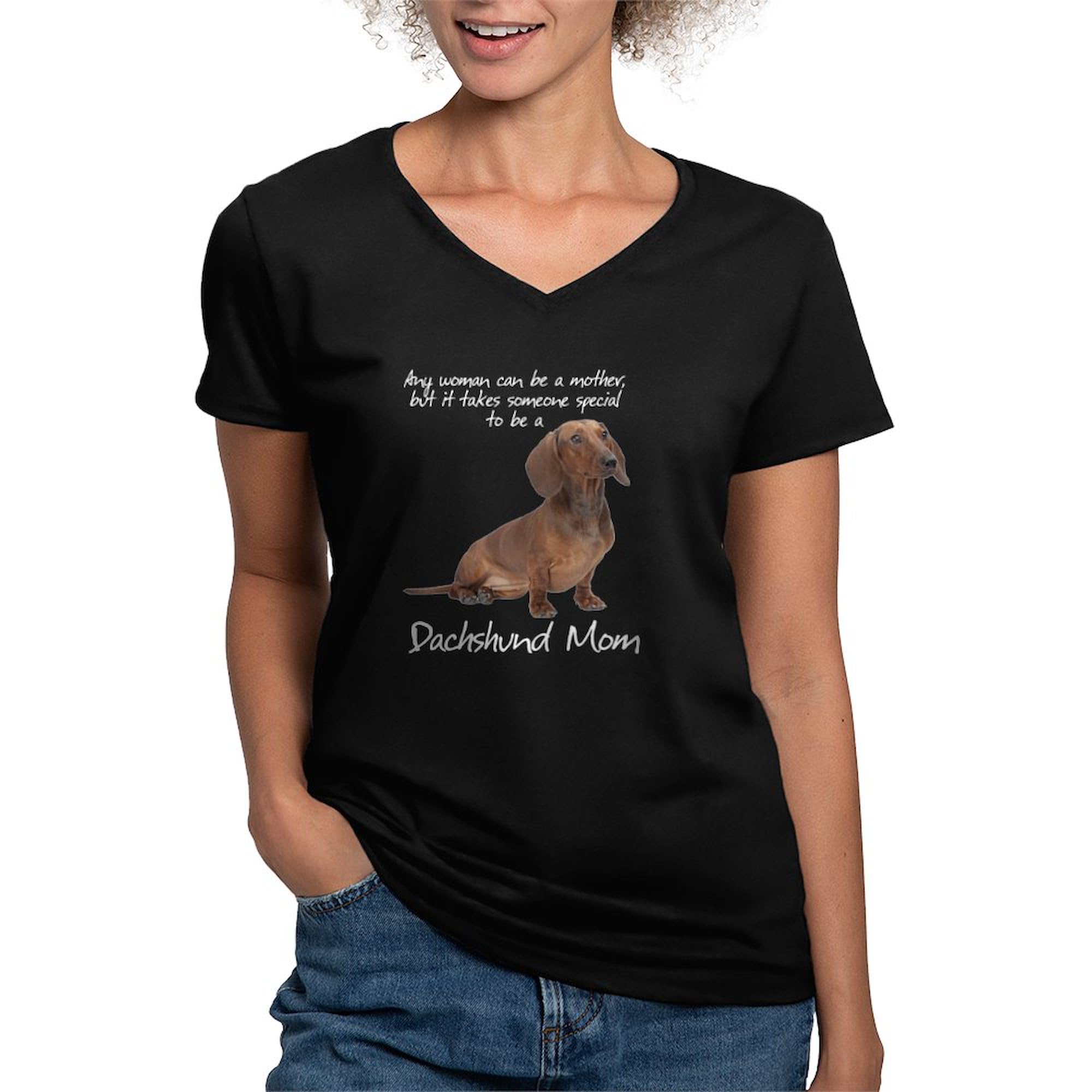 Dachshund Mom T-Shirt for Women - Soft Cotton V-Neck Tee - Perfect for Dog Lovers, Casual Wear & Gift Giving