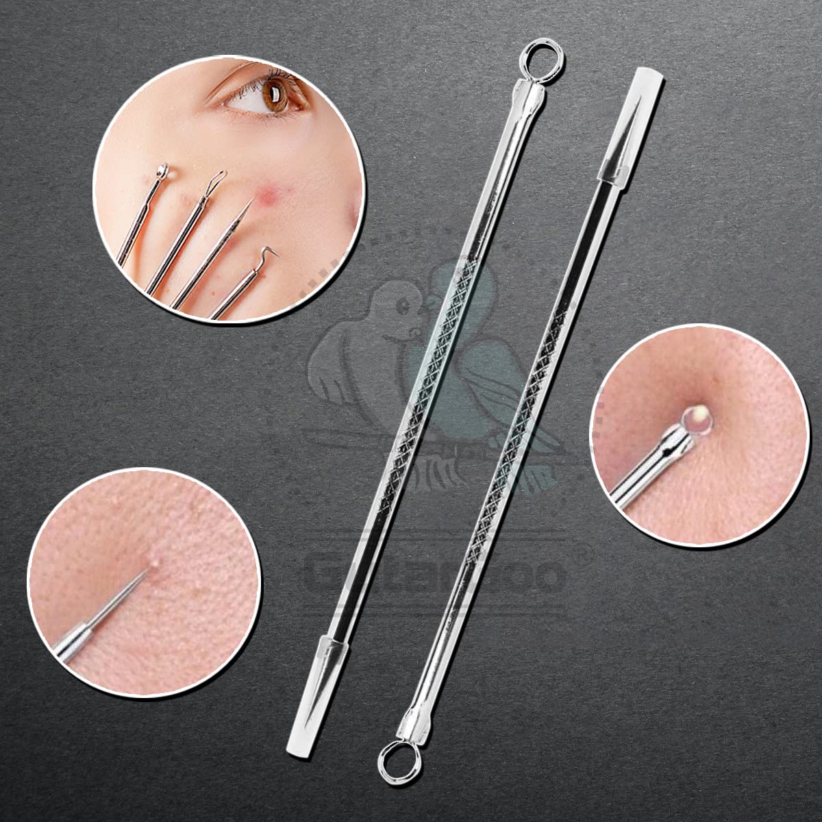 Gutargoo® 4-Piece Blackhead Remover Kit - Stainless Steel Pimple & Comedone Extractor Tool for Acne Treatment, Blemish Removal, Whitehead Popping - Perfect for Face & Nose Care for Women & Men - Ideal for Home Skincare Routine & Travel Beauty Essentials