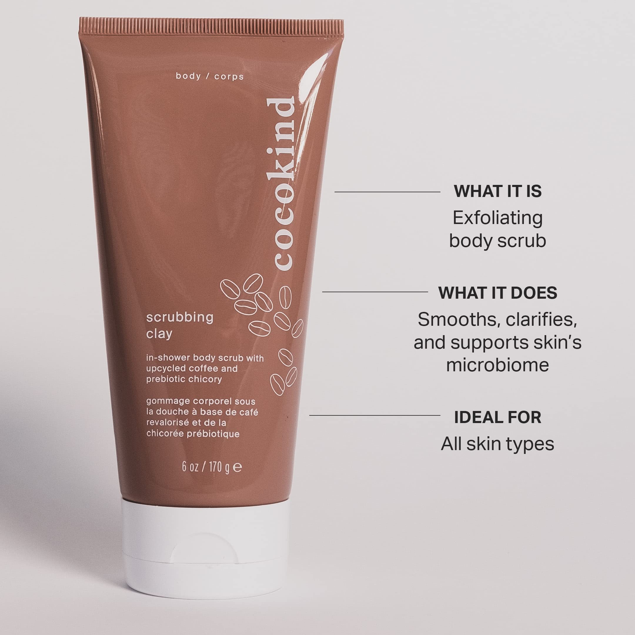 Organic Cocokind Coffee Body Scrub & Exfoliating Wash - Brightening Clay Scrub for Smooth Skin - Natural Body Care for Dry & Rough Skin - Perfect for Shower & Spa Use