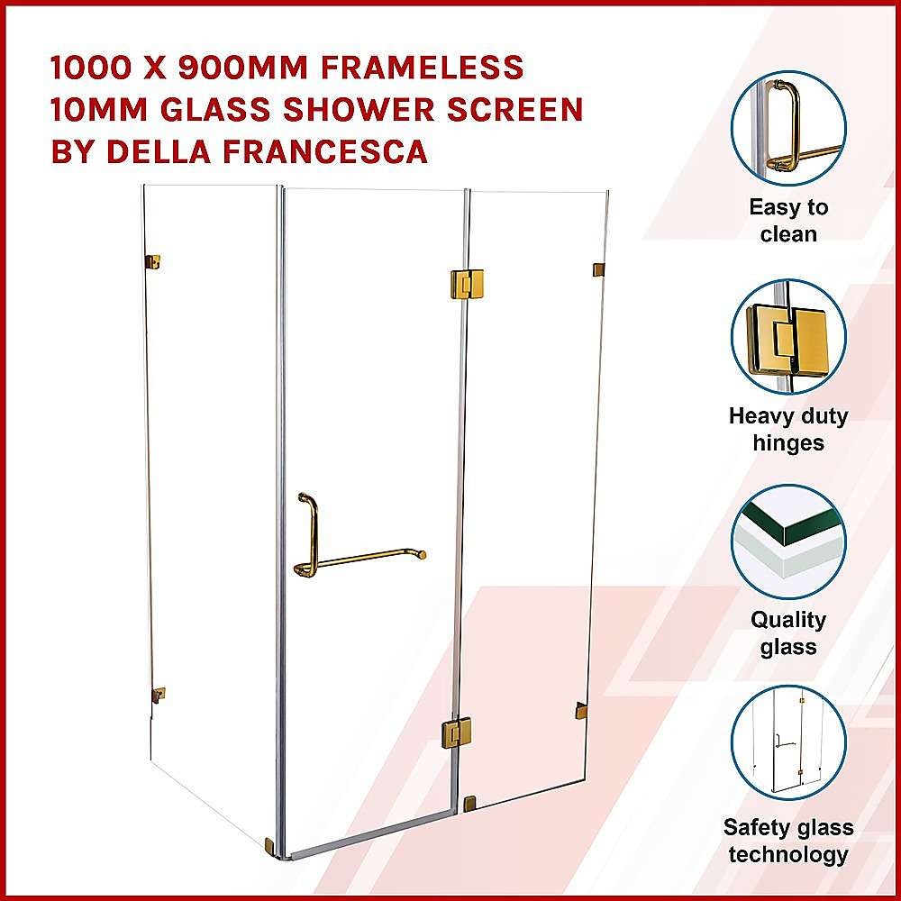 Frameless 10mm Glass Shower Screen 1000 x 900mm - Modern Bathroom Upgrade by Della Francesca | Perfect for Walk-in Showers, Wet Rooms & Luxury Bathroom Renovations
