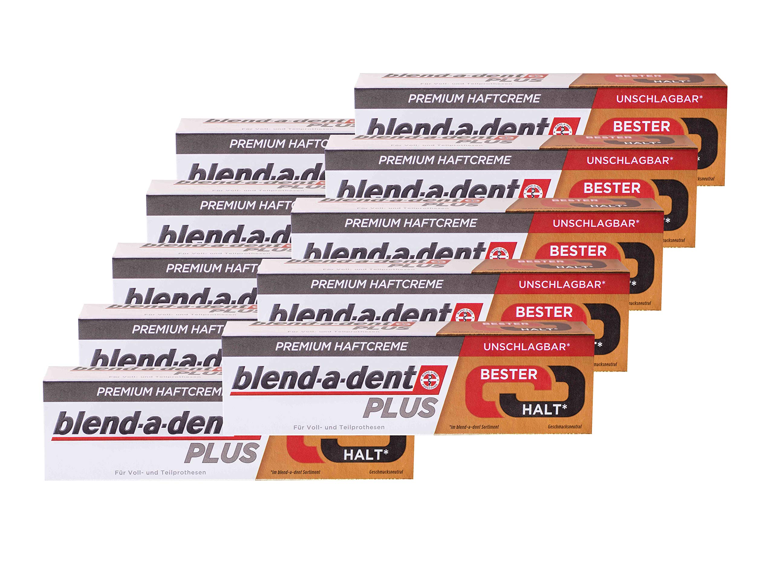 10x 40g Blend-a-dent PLUS Premium Denture Adhesive Cream - Neutral Flavor - Strong Hold for Secure Fit - Ideal for Daily Use & Active Lifestyles
