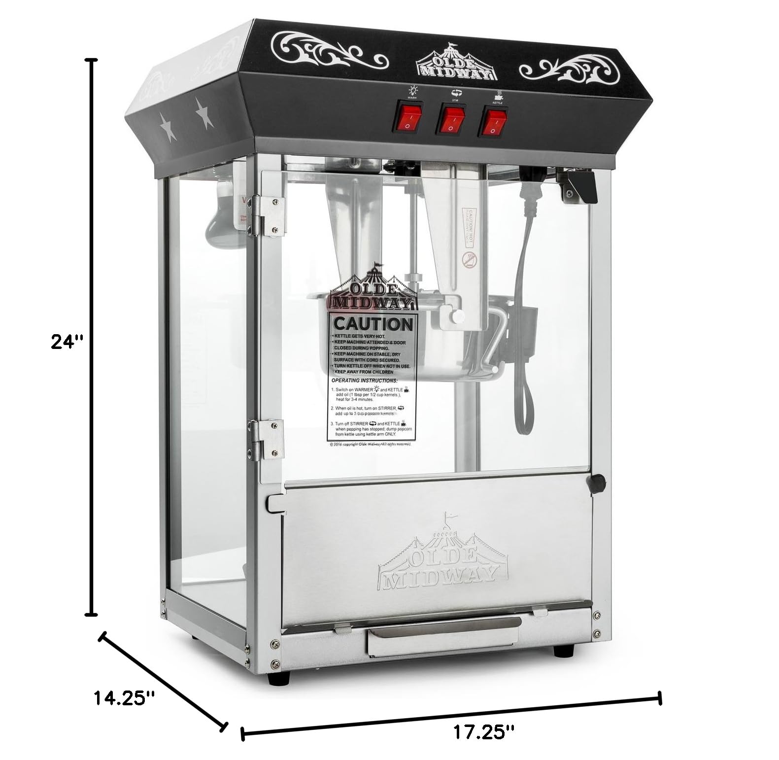 Olde Midway Commercial Popcorn Machine - 8-Ounce Kettle Popper for Movie Theater Style Popcorn at Home (Black) - Perfect for Parties, Carnivals & Home Theater Nights