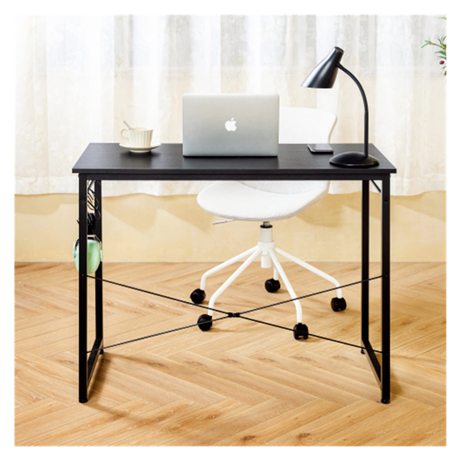 WEPL 40-Inch Large Office Desk - Sturdy Black Metal Frame Computer Desk for Home Office, Study & School - Industrial Simple Style Writing Table - Perfect for Remote Work, Online Classes & Small Spaces