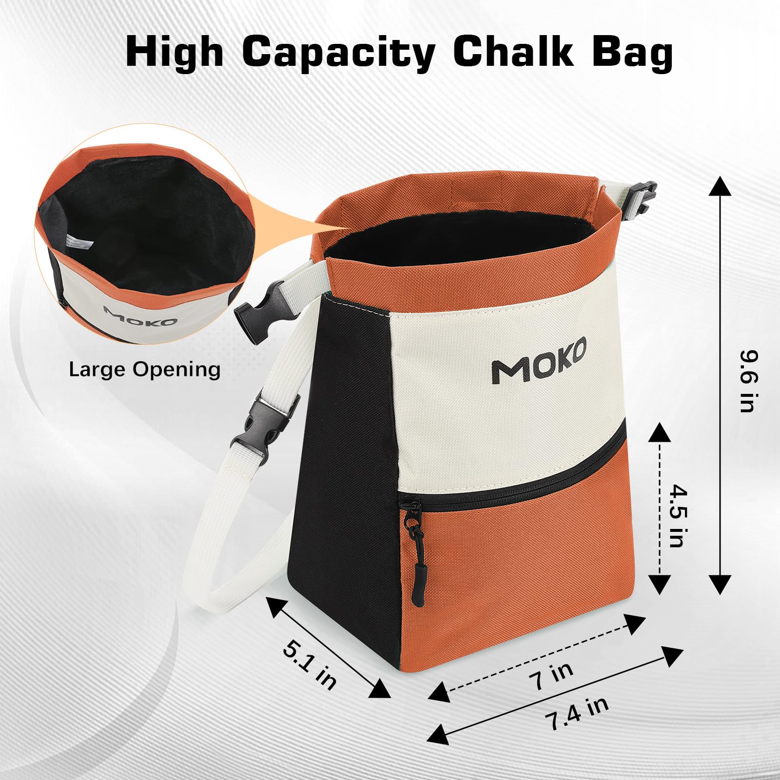 MoKo Large Capacity Rock Climbing Chalk Bag with Magnetic Snap & Zipper Pocket - Portable Chalk Bucket for Bouldering, Weightlifting, Gymnastics & Fitness Training - Ideal for Outdoor Climbing Gyms & Workout Sessions