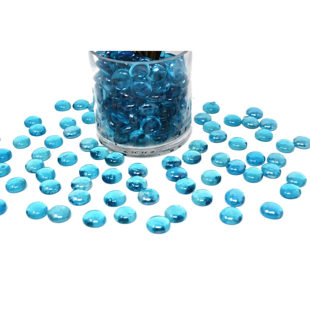 TSY TOOL 300PCS Flat Glass Marbles - 3 Lb Ocean Blue Vase Fillers, Aquarium Decor & Craft Supplies for DIY Projects, Home Decor, Wedding Centerpieces