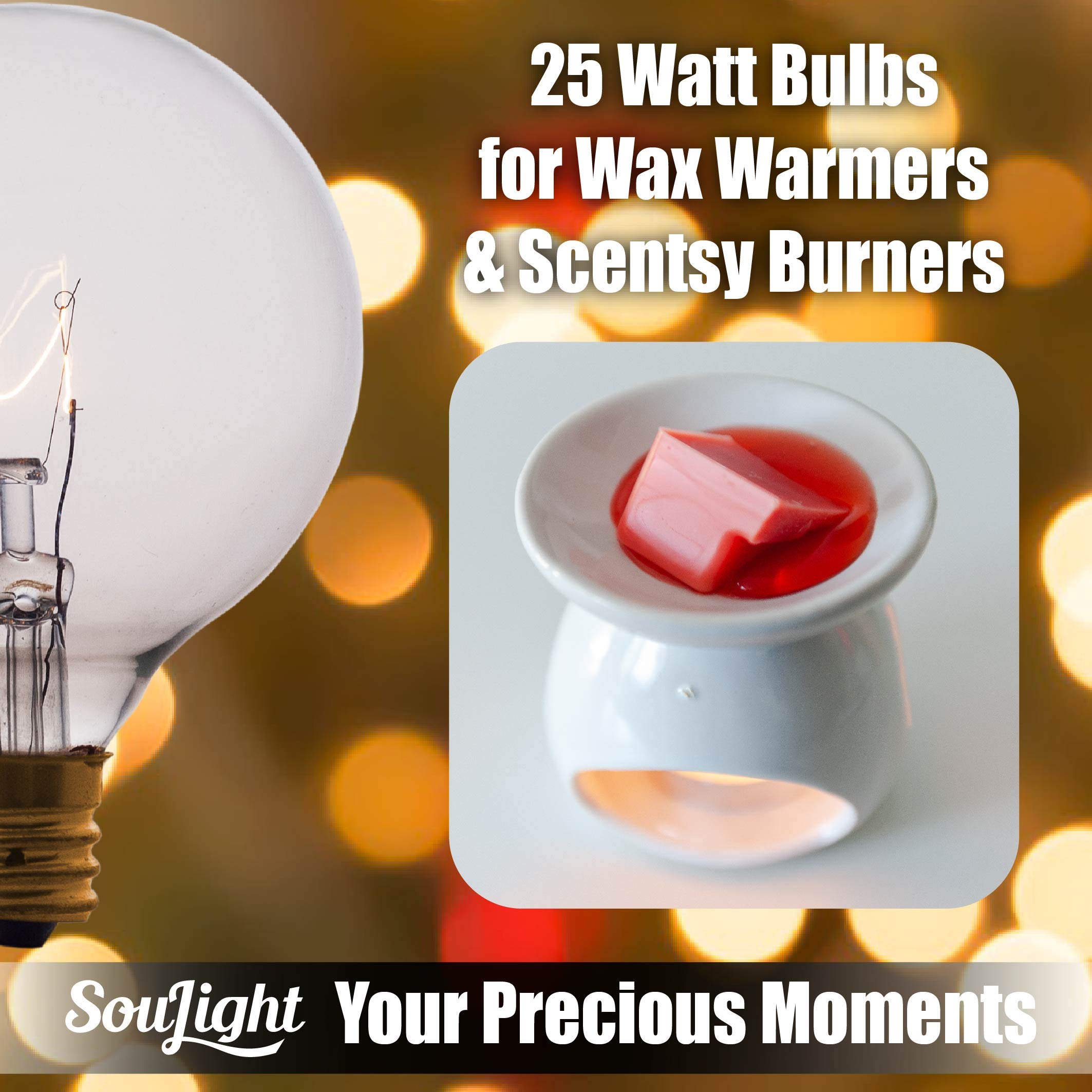 25W E12 Candelabra Wax Warmer Bulbs - 6 Pack Clear G16.5 Incandescent Bulbs for Scentsy Warmers & Burners - Perfect for Home Fragrance, Aromatherapy & Relaxation