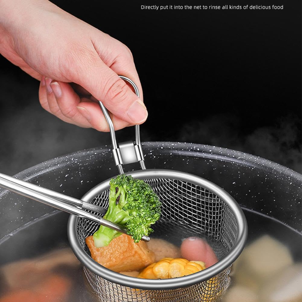 Stainless Steel Mesh Pasta Basket - Boiling Blanching Strainer for Spaghetti, Ramen, Pho & Vegetables - Hanging Noodle Insert - Perfect for Home Cooking & Restaurant Use