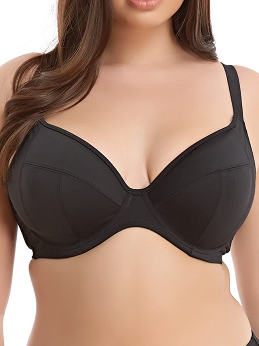 Elomi Plus Size Essentials Plunge Bikini Top - Supportive Full Coverage Swimwear for Women, Comfortable Underwire Bra for Beach & Pool