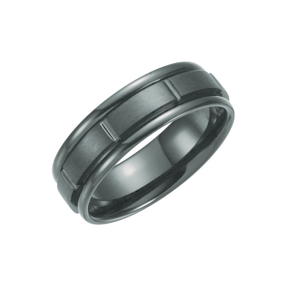 7mm Black Titanium Comfort Fit Wedding Band Ring for Men - Durable & Hypoallergenic Grooved Design for Everyday Wear & Special Occasions