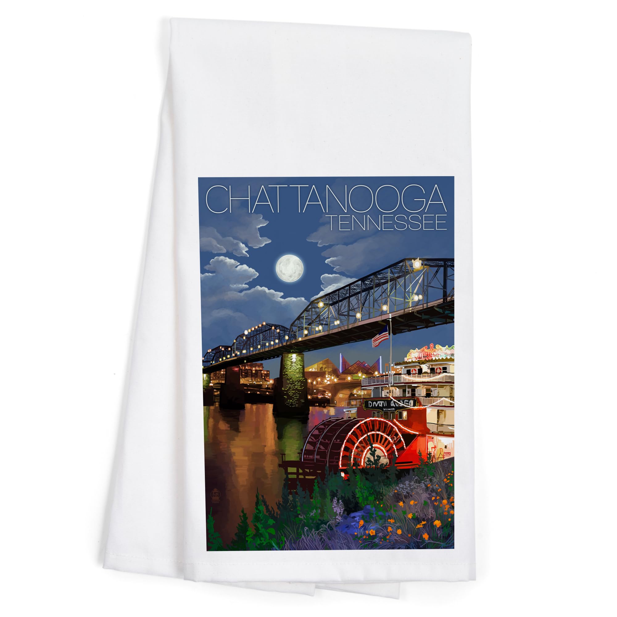 Lantern Press Chattanooga Tennessee Skyline at Night - 100% Cotton Tea Towel, Decorative Hand Towel for Kitchen & Home - Perfect for Dish Drying, Wall Decor & Gift Giving
