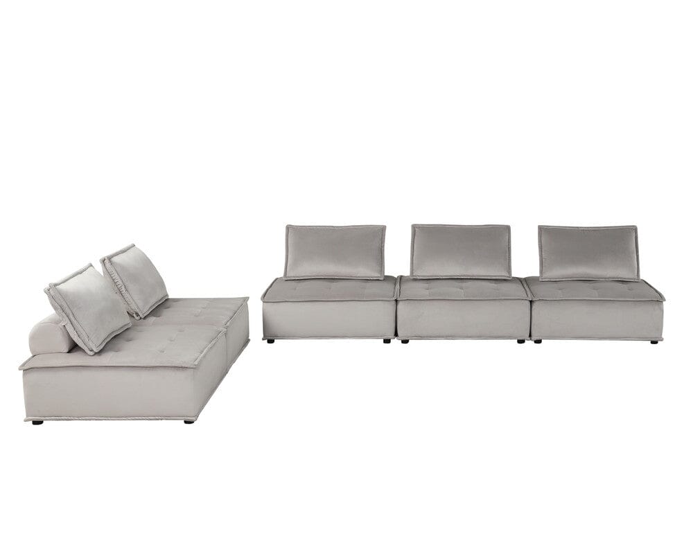 Anna Light Gray Velvet 5-Piece Sectional Sofa Set with Reversible Chaise - Modern L-Shaped Couch for Living Room, Family Room & Home Theater