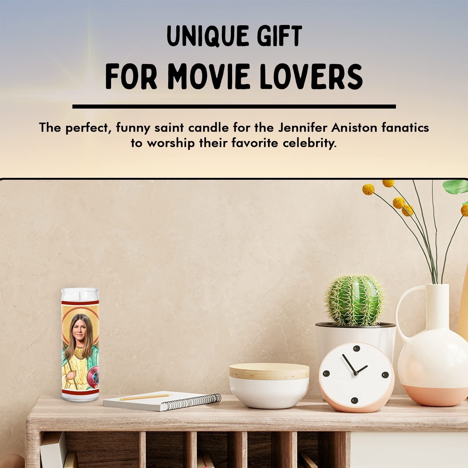 Jennifer Celebrity Prayer Candle - Friends TV Show Rachel Saint Candle - 8 Inch Handmade Glass Votive Candle - Made in USA - Novelty Gift for Fans - Perfect for Home Decor, Religious Devotion & TV Show Memorabilia