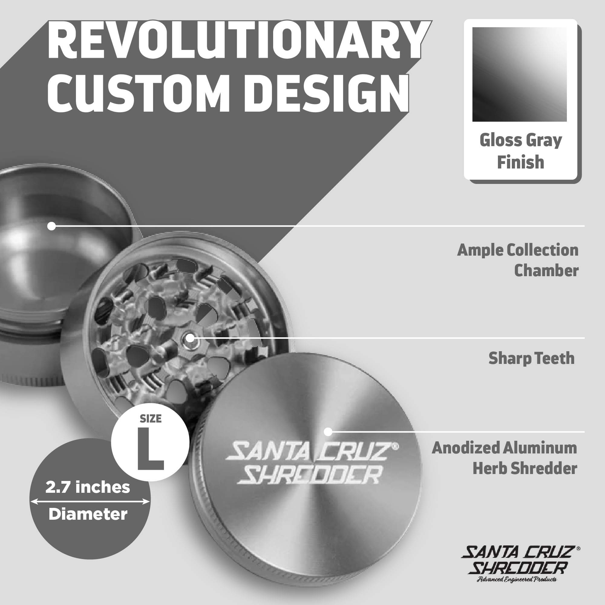 Premium Santa Cruz Shredder 3-Piece Metal Herb Grinder - Large 2.7