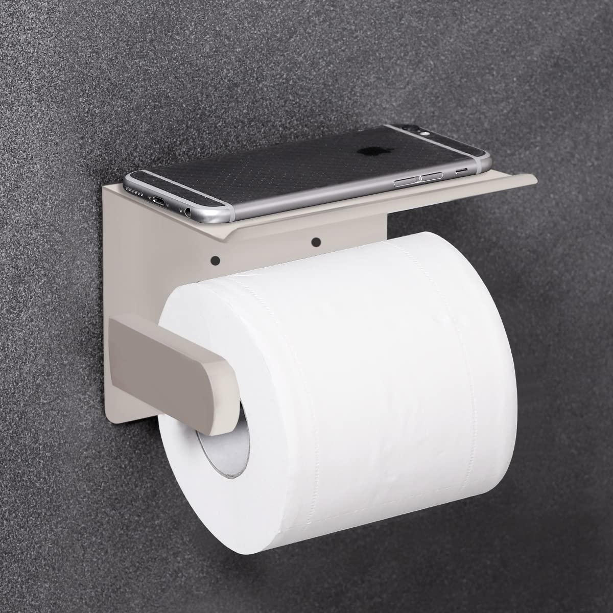 VAEHOLD Self-Adhesive Toilet Paper Holder with Phone Shelf - SUS 304 Stainless Steel Wall Mounted Bathroom Tissue Roll Holder - Rustproof & Waterproof Design - Beige - Perfect for Small Bathrooms, Powder Rooms & RVs