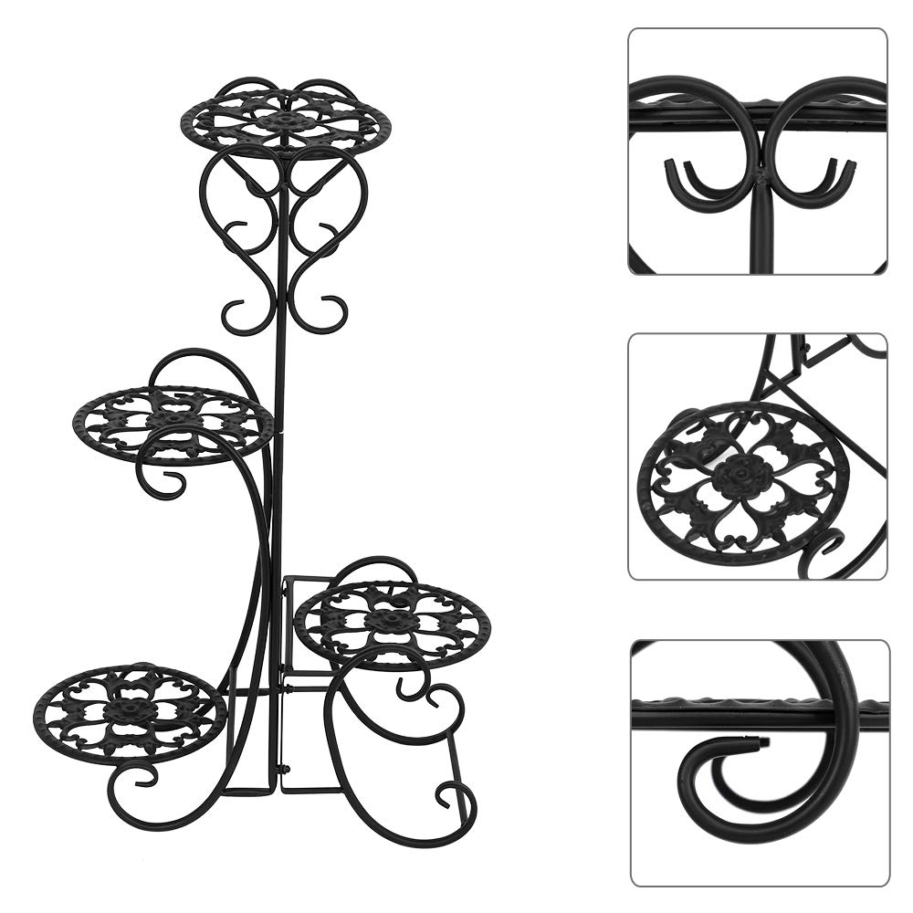 4-in-1 Tiered Metal Plant Stand for Indoor & Outdoor Use - 4-Tier Round Flower Shelf with Artful Design, Perfect for Medium & Large Pots - Ideal for Home, Garden, Balcony & Patio Decor