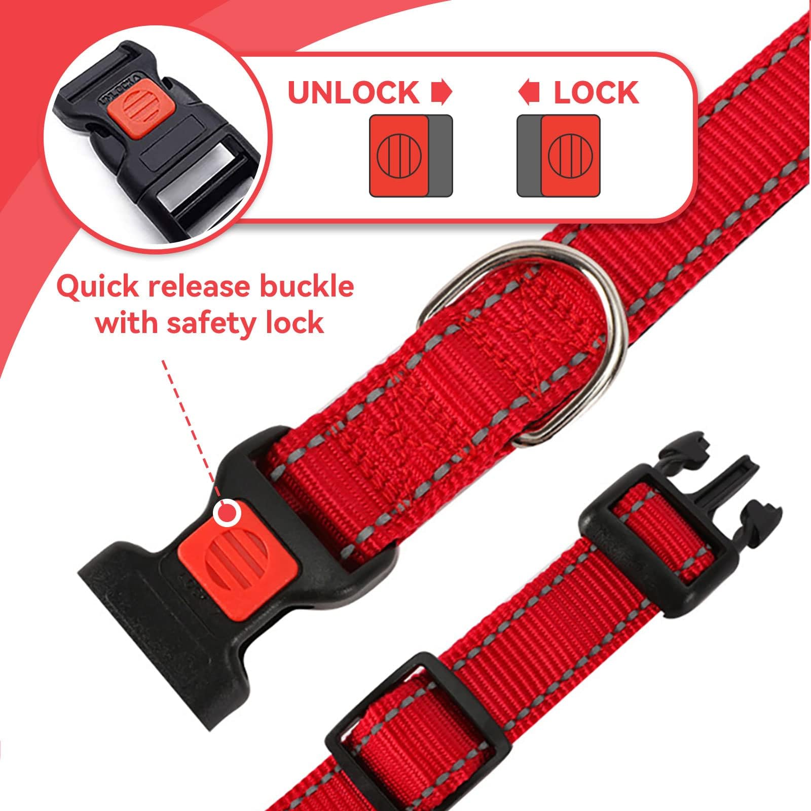 Reflective Adjustable Dog Collar with Quick Release Buckle - Ultra Soft Breathable Neoprene Pet Collar for Puppy, Small, Medium & Large Dogs | Perfect for Night Walks, Outdoor Adventures & Daily Use