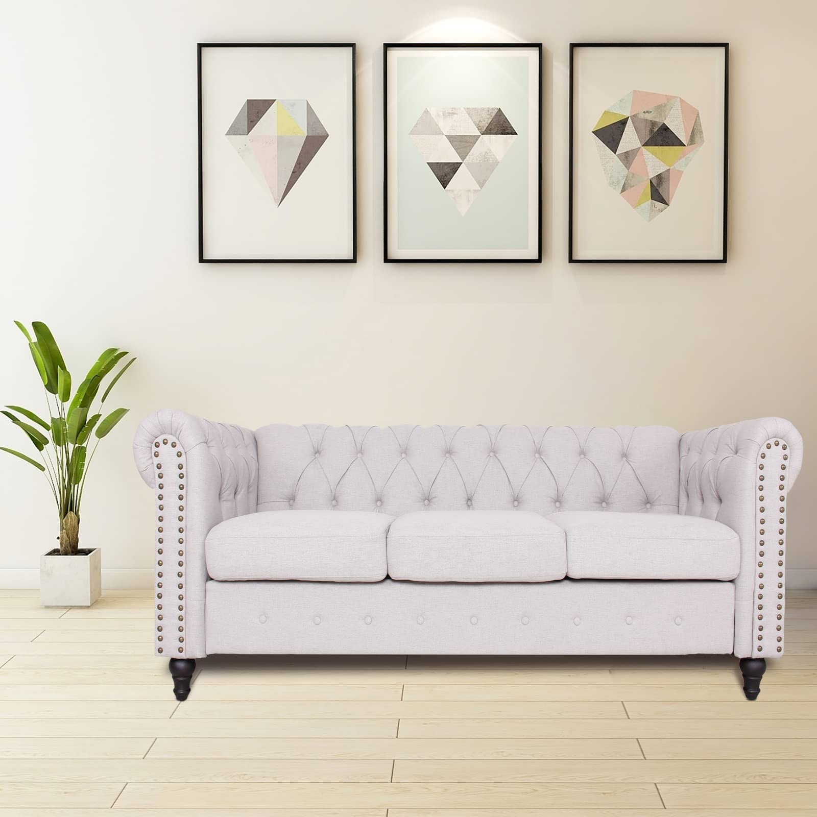 Modern Chesterfield Sofa Set with Nail-Head Trim - Tufted Fabric Couch & Accent Chairs for Living Room & Office - Elegant Home Decor for Lounge, Reception & Entertainment Areas