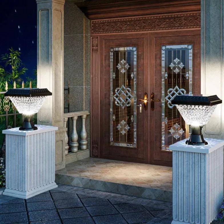 Solar Powered Diamond Faceted Outdoor Pillar Lights - Waterproof LED Landscape Lighting for Garden, Pathway, Patio, and Driveway Decoration