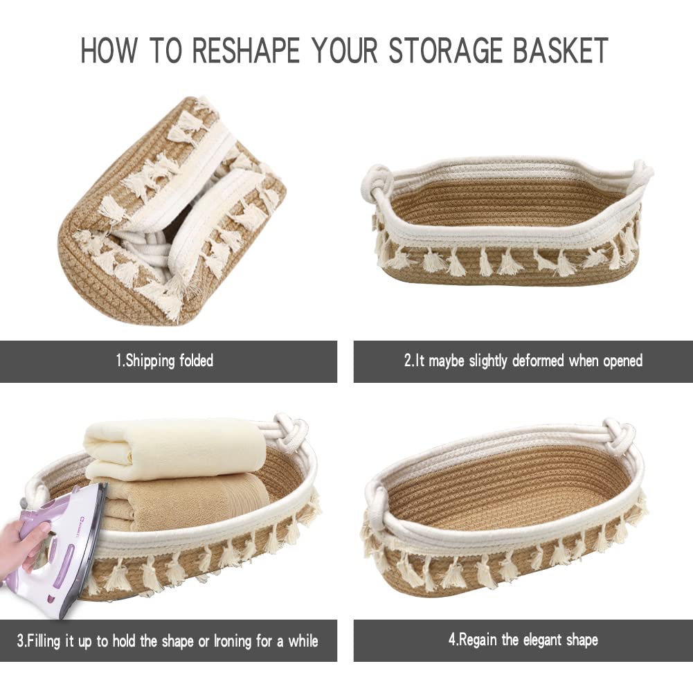 HOSROOME Small Woven Storage Basket - Boho Decor Organizer for Bedroom, Nursery, Living Room & Entryway - Natural Beige Home Organization Solution | Perfect for Toys, Blankets, Magazines & Home Decor