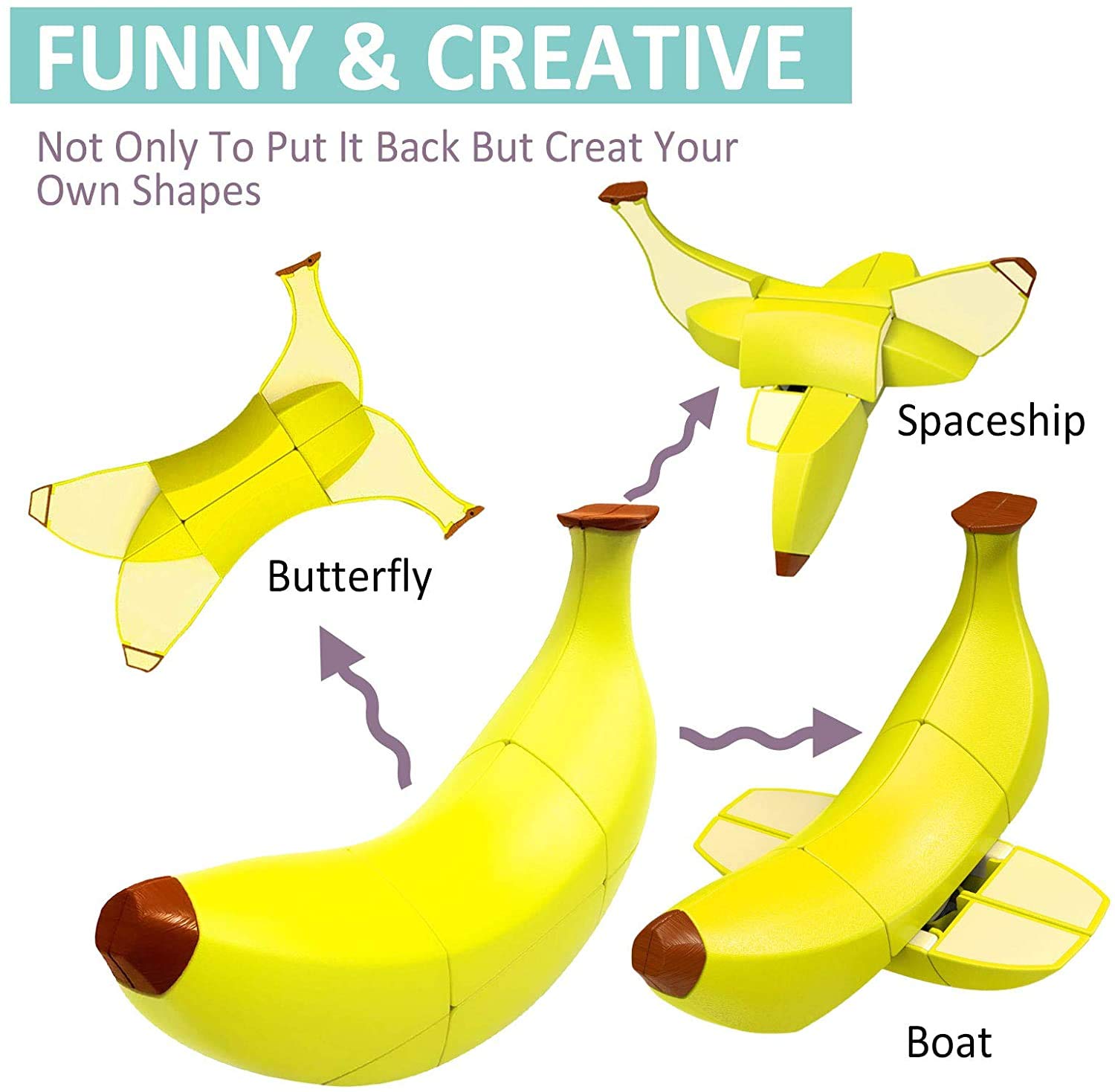 Toyshine 3x3 Magic Speed Cube - Banana Shaped Stress Relief Puzzle Toy for Adults & Kids | Educational Brain Teaser Game for Boys & Girls Ages 3+ | Perfect for Office, Travel & Family Game Night