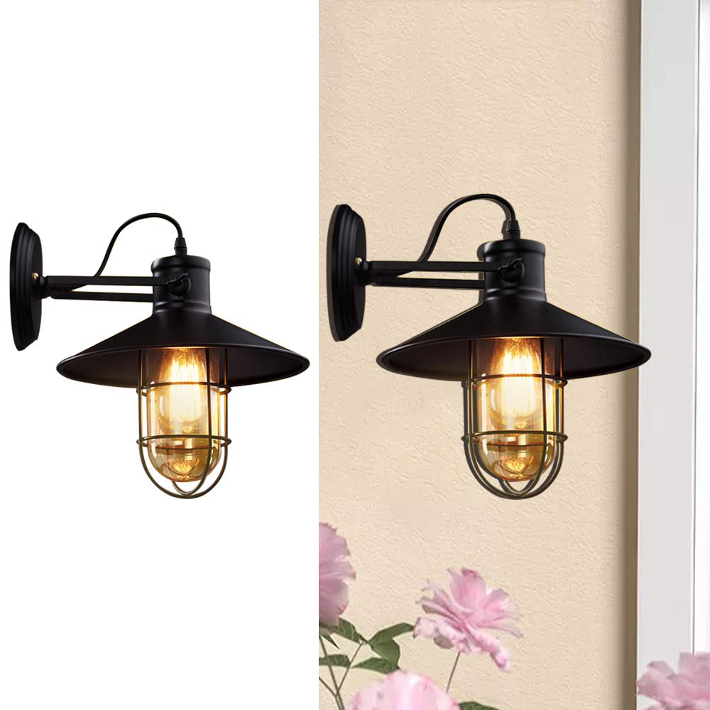 Black Vintage Industrial Outdoor Wall Sconce - Hardwired Porch Light Fixture with Glass Shade & Swing Arm (1PC, No Bulb Included) - Perfect for Farmhouse, Garage, Kitchen Sink & Exterior Lighting