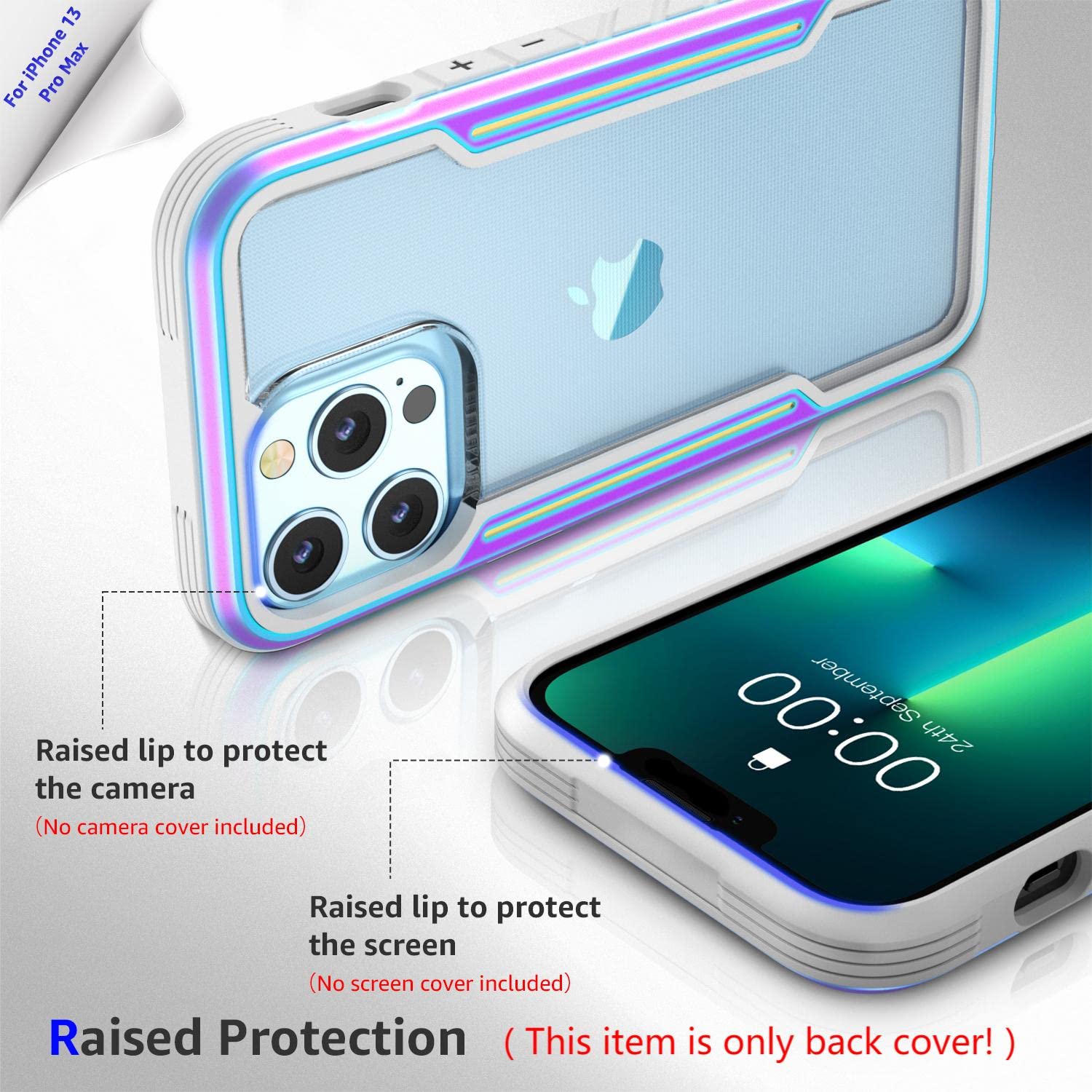 Shockproof iPhone 13 Pro Max Case (2021) - Clear Soft Silicone Protective Cover with Rugged Aluminum Bumper | 6.7 Inch Durable Phone Case in Iridescent Gray | Perfect for Outdoor Activities, Work & Daily Protection