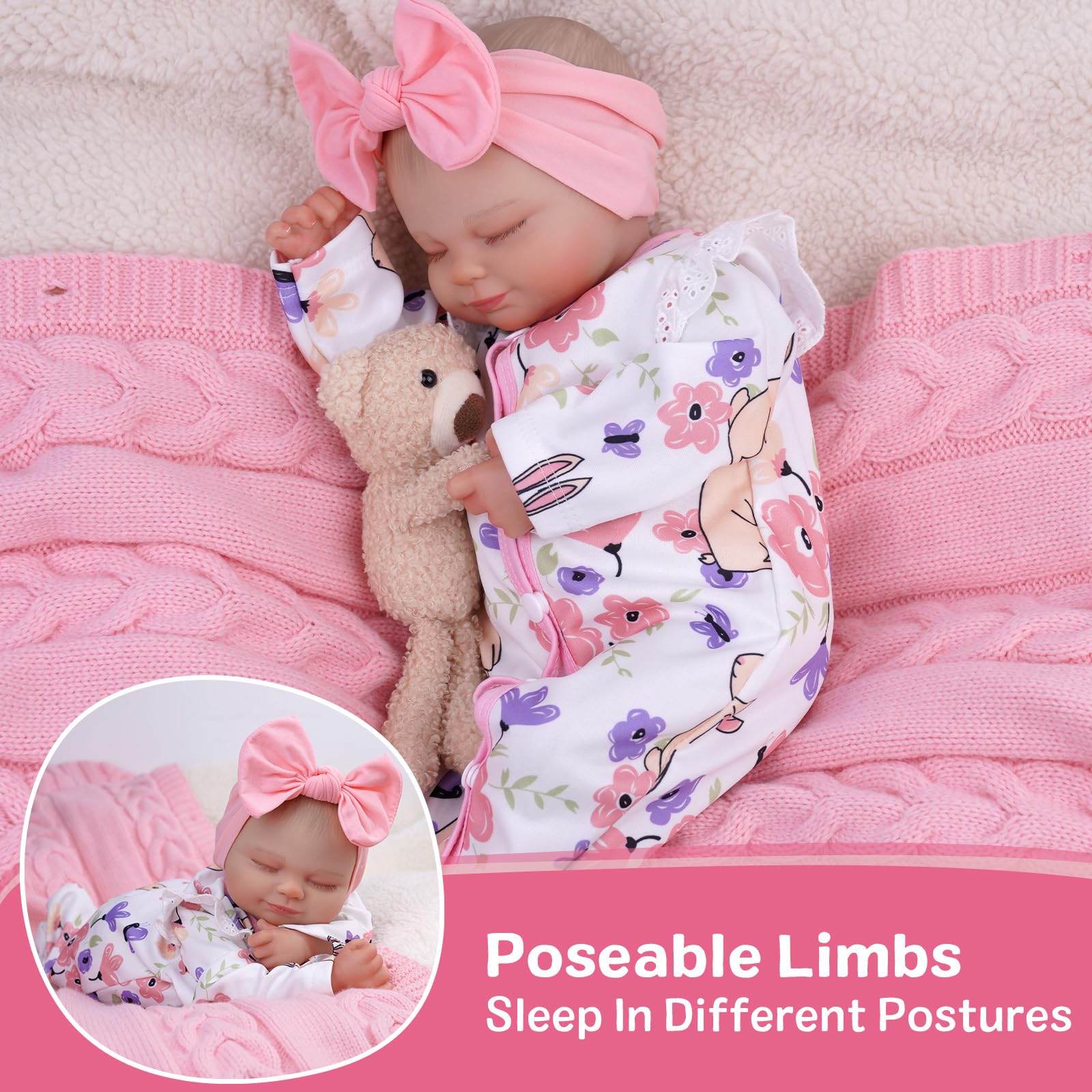 Lifelike Reborn Baby Doll Skylar - 17 Inch Realistic Newborn Baby Doll with Cute Smile & Headband, Sleeping Girl Doll for Kids Age 3+ | Perfect Gift for Toddlers, Collectors & Therapy Use