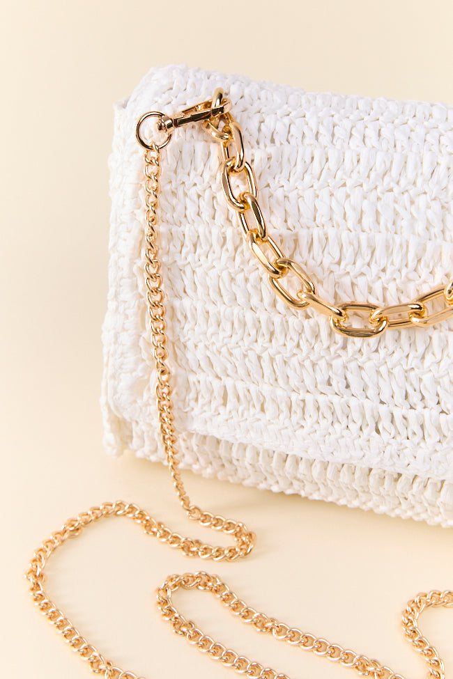 White Straw Chain Strap Crossbody Bag - Final Sale | Boho Beach Purse for Women, Summer Outfits & Vacation Accessories