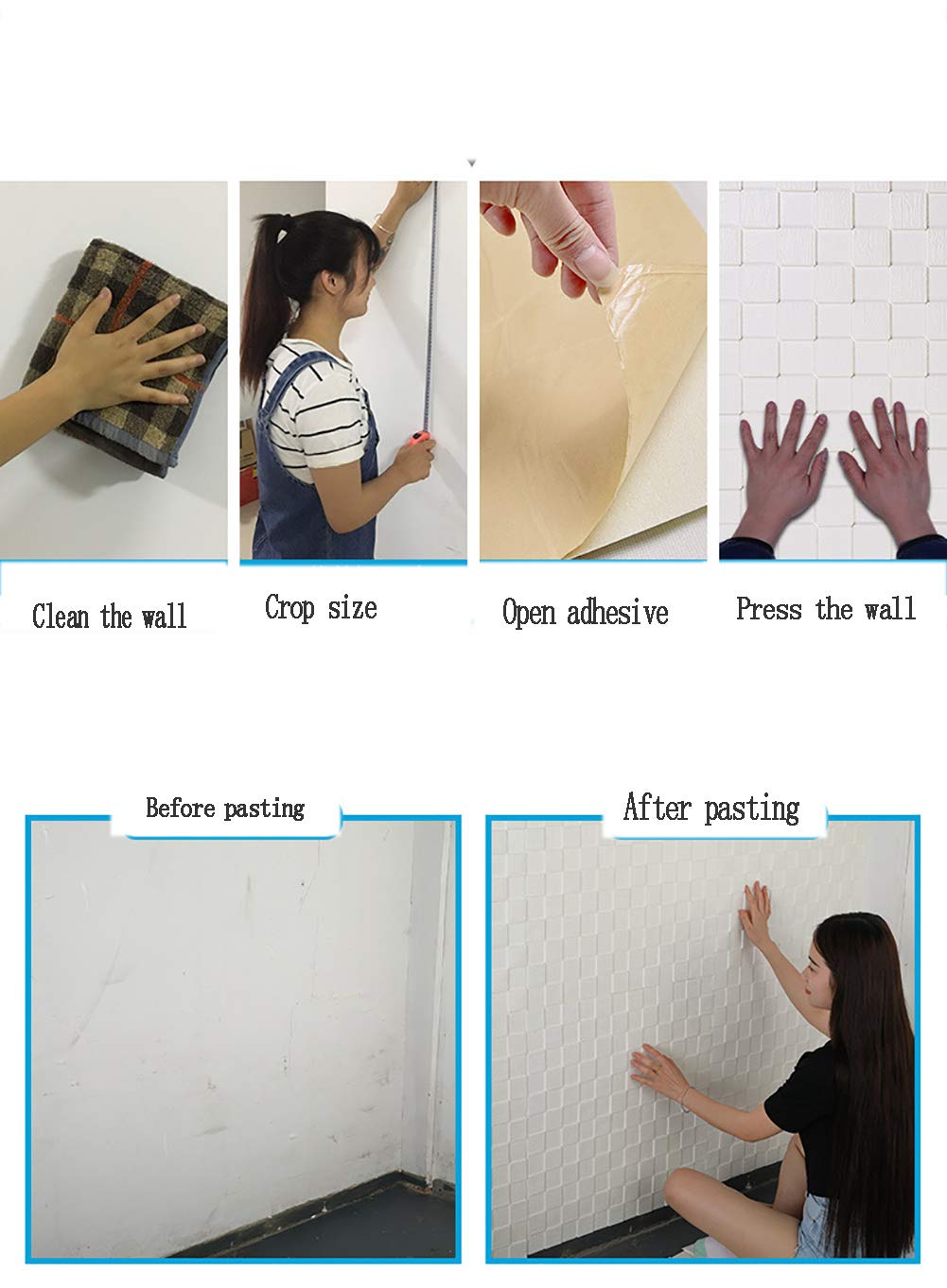 XueMing 3D Brick Wall Panels - Self-Adhesive Peel and Stick Wallpaper (10 Pack, White) for DIY Home Decor, TV Wall & Sofa Background - Easy Installation Removable Wall Stickers for Living Room, Bedroom, Office