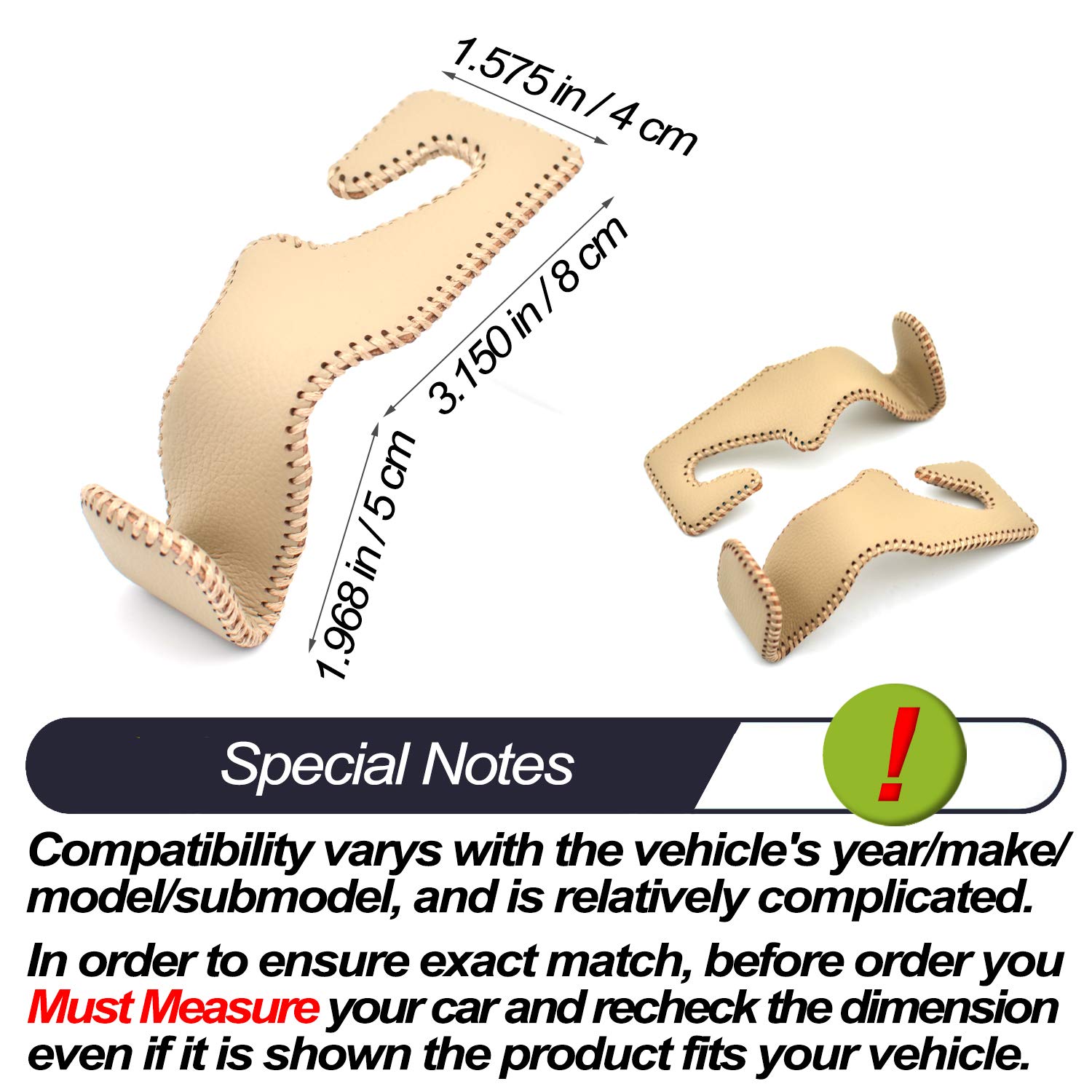 MECHCOS 2 Pack Car Seat Headrest Hooks - Heavy Duty Back Seat Organizer Hangers for SUV, Truck & Vehicle Storage - Perfect for Purses, Grocery Bags, Handbags & Shopping (Beige) | Ideal for Road Trips, Commuting & Daily Errands