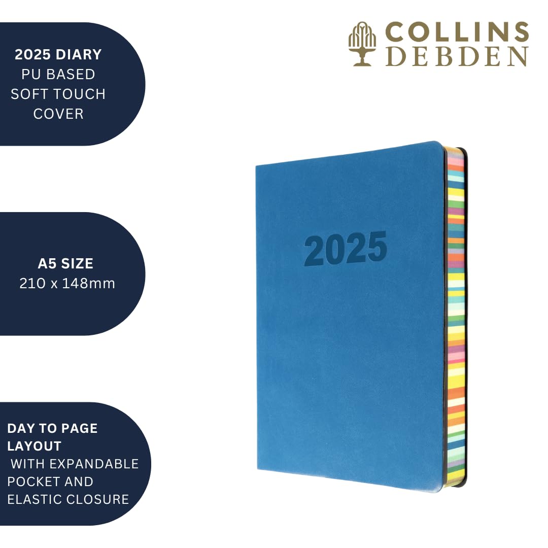 Collins Edge Rainbow 2025 A5 Daily Planner with Soft Touch Covers - Red Colored Page Edges & Appointment Sections | Perfect for Work, School & Personal Organization (ED151.U15-25)