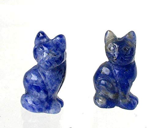 Handmade Sodalite Cat Beads for Jewelry Making - 2 Pack Carved Sitting Cat Charms - Perfect for Bracelets, Necklaces & DIY Crafts - Unique Gemstone Beads for Cat Lovers