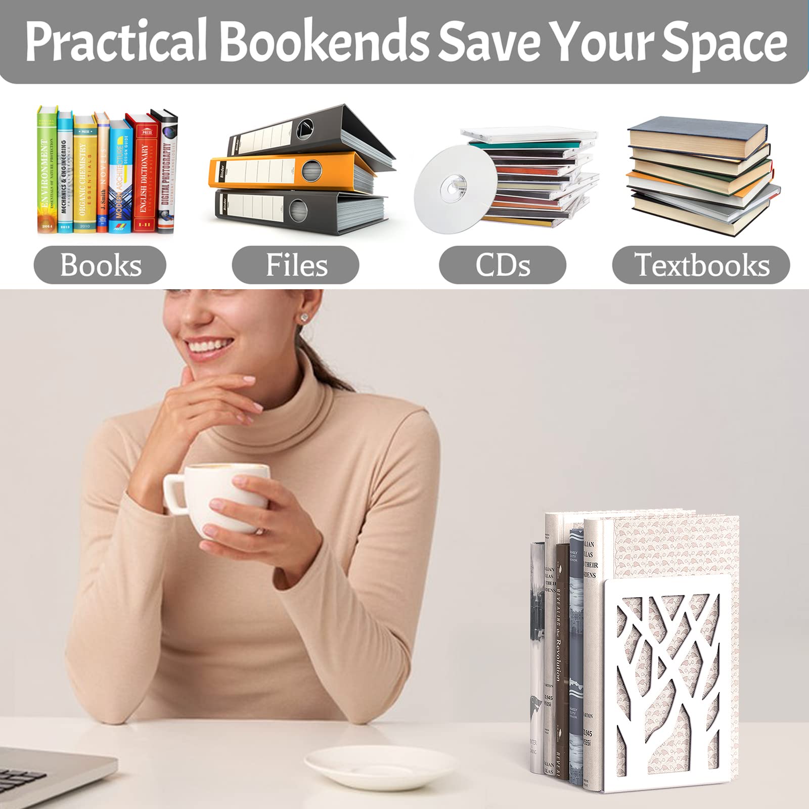 Decorative Heavy Duty Metal Bookends for Bookshelf, Desk, and Office - Perfect for Organizing Books, Documents, and Home Decor