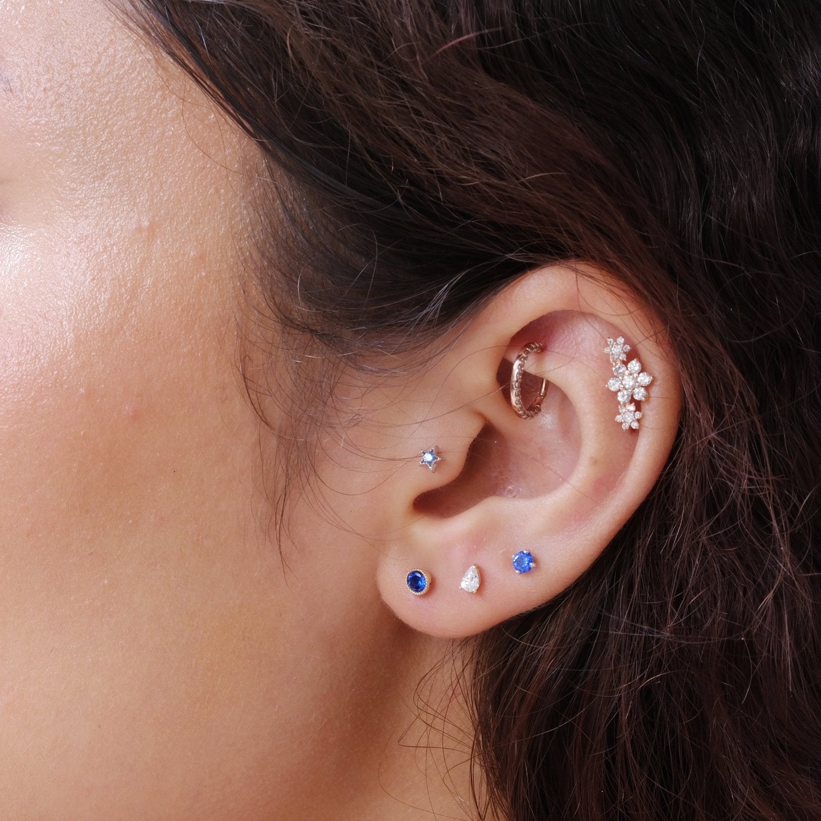 14k White Gold Blue Topaz Star Stud Earrings with Milgrain Detail - Perfect for Bridal, Evening Wear & Special Occasions
