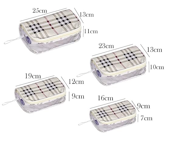 Epic Clear Travel Makeup Bag for Women - Waterproof Cosmetic Organizer Pouch Set of 4 with Checkered Pattern (White) - Perfect for Toiletries, Skincare & Travel Essentials Organization
