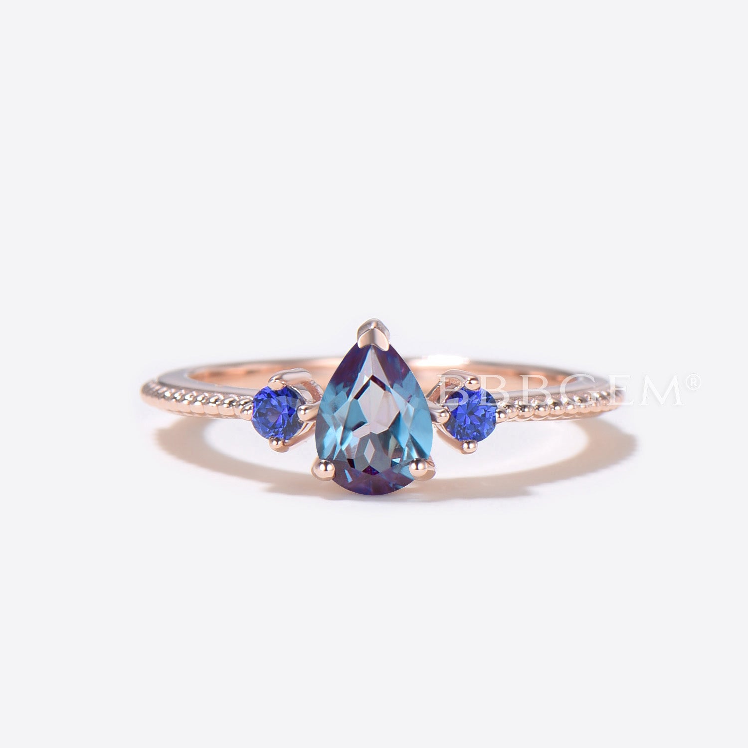 Vintage Pear Shaped Alexandrite & Sapphire Engagement Ring Set with Moissanite/Diamond Matching Band - Perfect for Wedding, Anniversary & Proposal Gifts