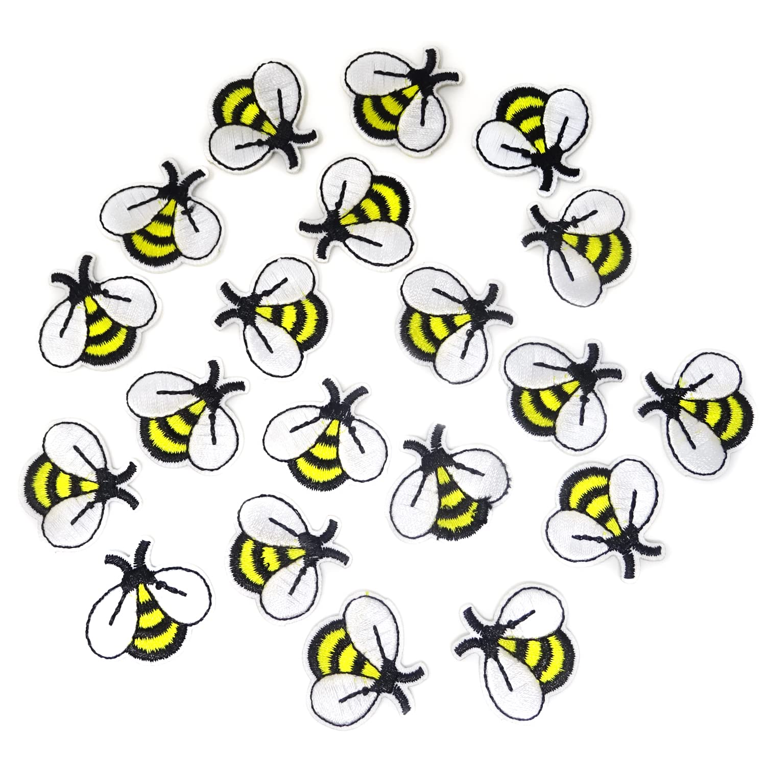 20PCS Cute Bee Embroidered Patches - DIY Iron On/Sew On Appliques for Clothing & Accessories - Perfect for Shirts, Jackets, Backpacks, Hats & Denim - Fun DIY Craft for Kids & Fashion Upcycling Projects