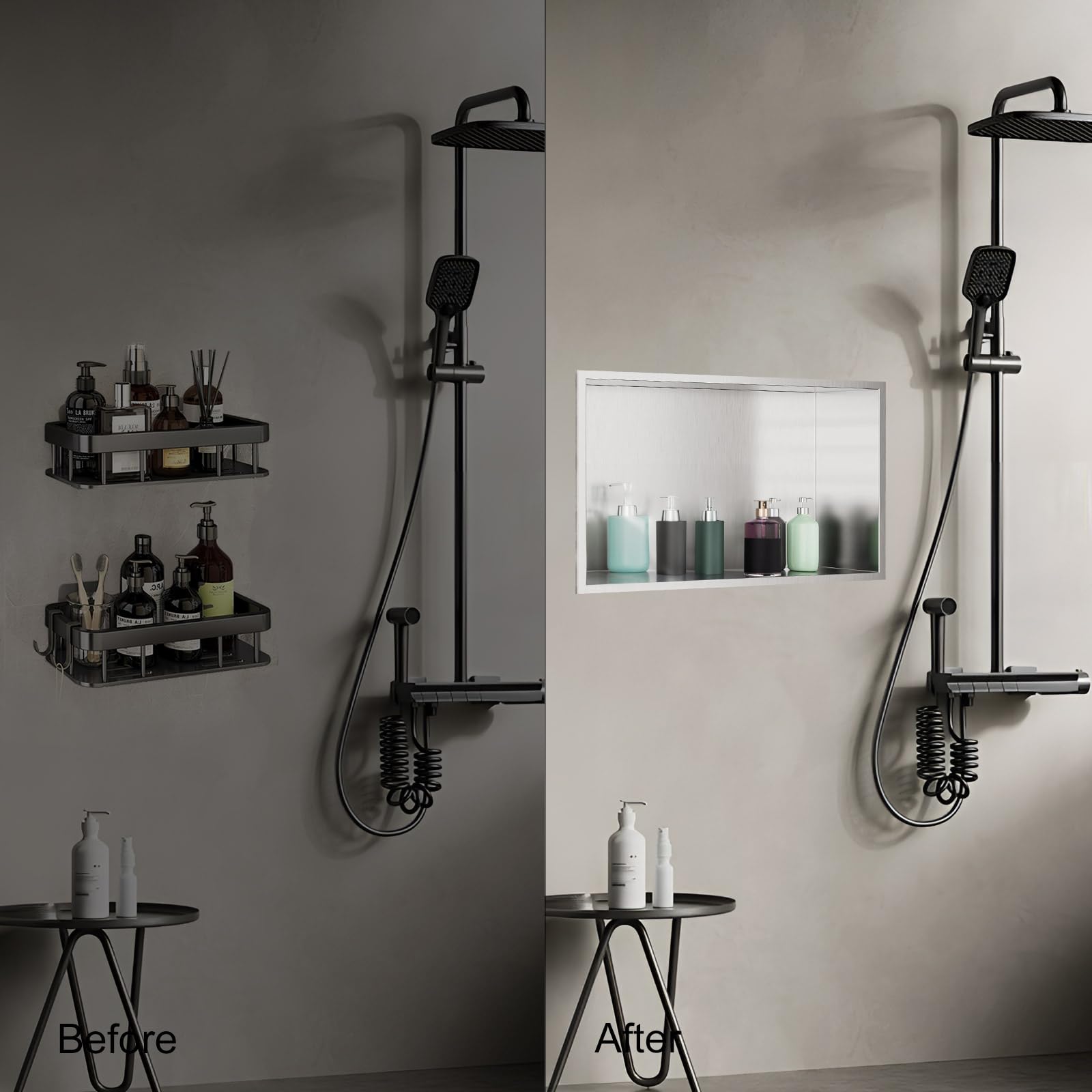 SaniteModar 12x24 Inch Stainless Steel Shower Niche - No Tile Needed Recessed Bathroom Storage Shelf (Brushed Silver) | Perfect for Shampoo, Soap & Bath Essentials Organization
