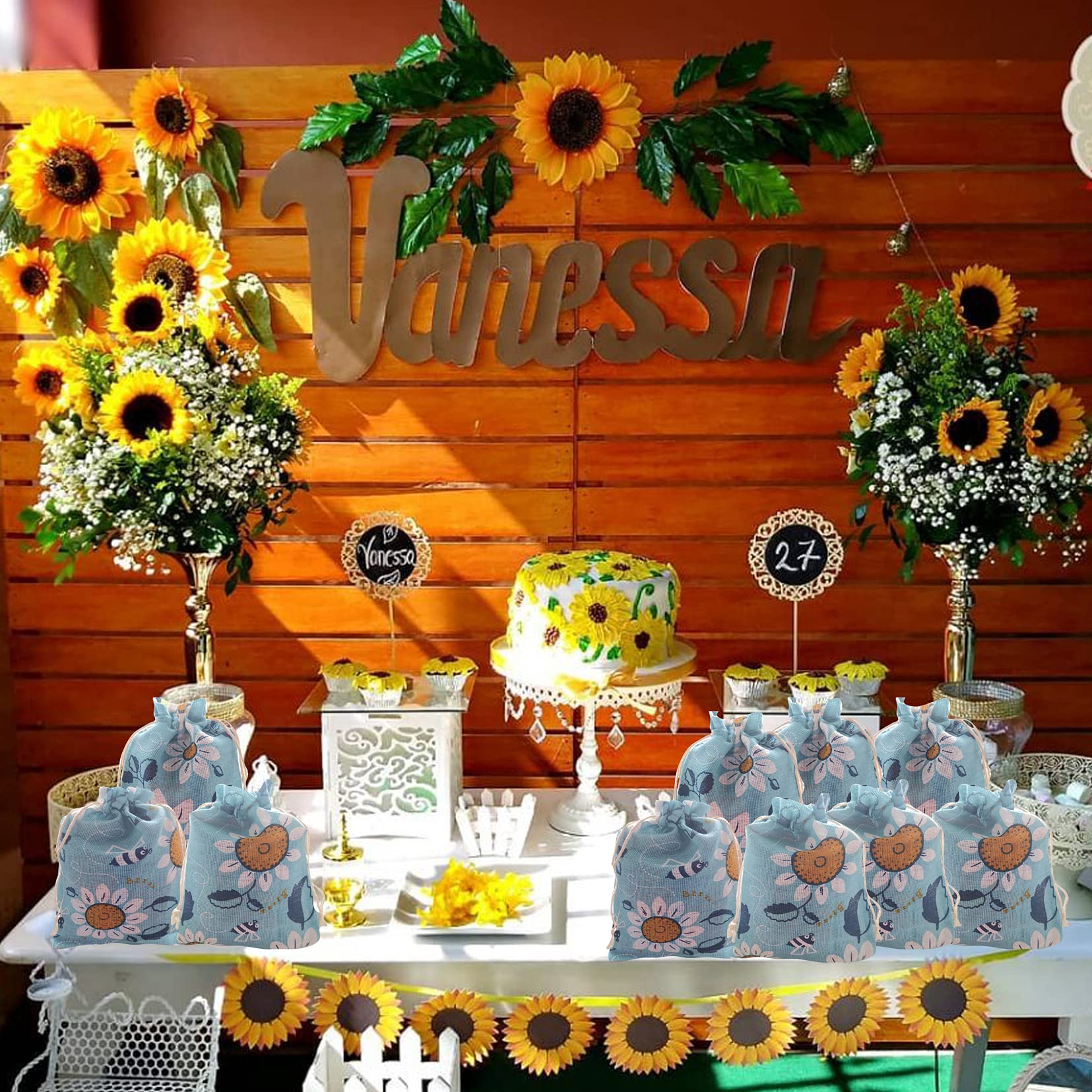 Sunflower Drawstring Gift Bags - Bulk Party Favor Pouches for Birthday, Autumn & Summer Celebrations - Perfect for Wedding Favors, Baby Showers & Holiday Treats