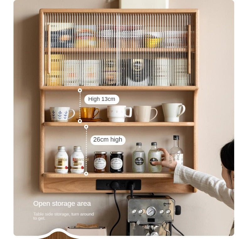 Solid Oak & Cherry Wood Wall Mounted Suspended Cabinet - Rustic Floating Shelf for Kitchen, Bathroom, Living Room Storage & Decor