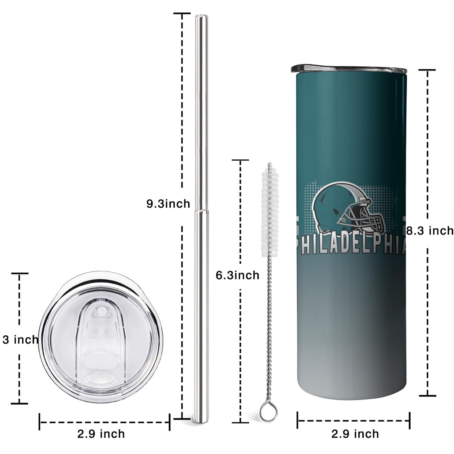 Philadelphia Eagles Insulated 20oz Tumbler with Lid & Straw - Double-Wall Vacuum Stainless Steel Travel Coffee Mug - Keeps Drinks Hot/Cold for 12+ Hours - Perfect for Football Games, Office & Outdoor Activities