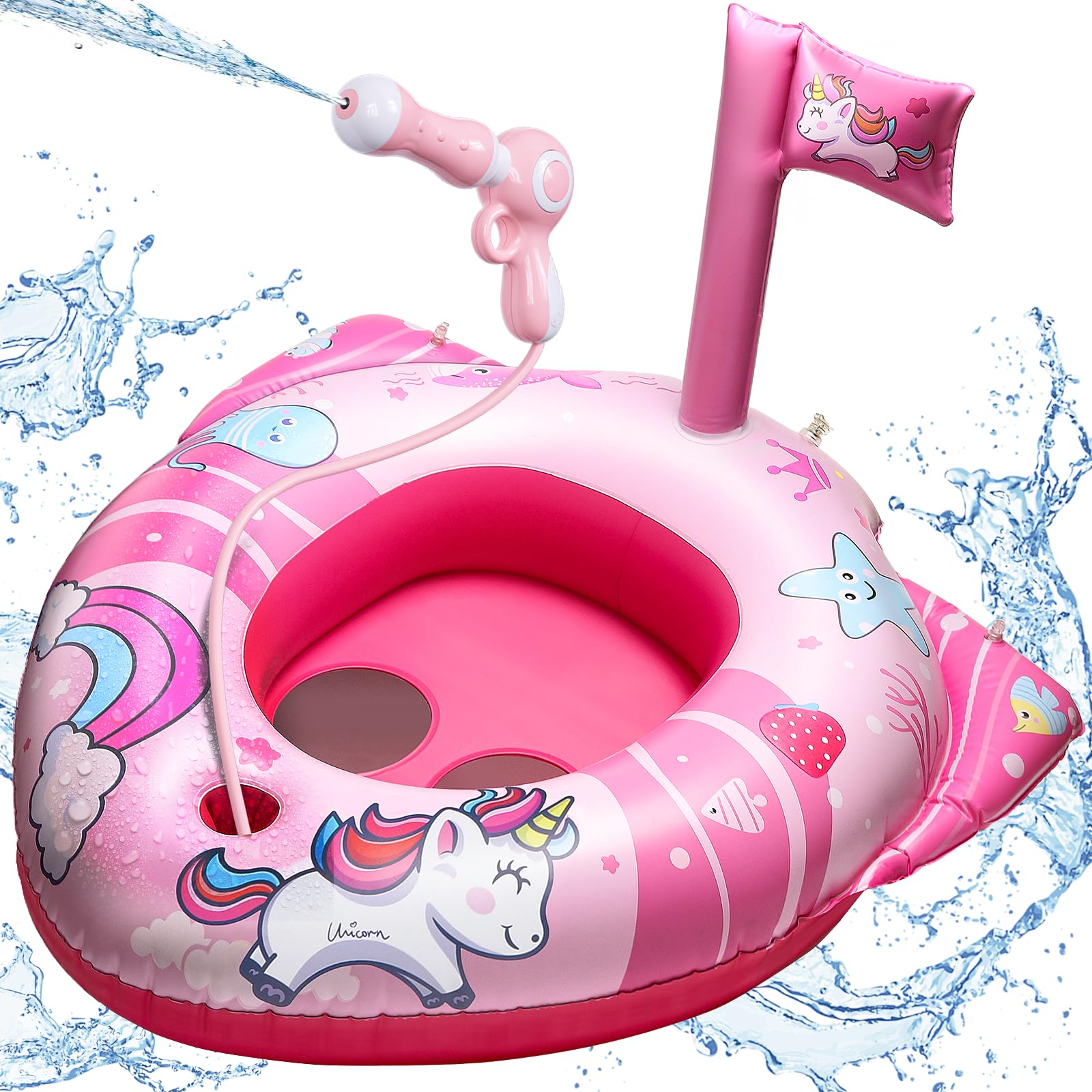 HopeRock Unicorn Pool Floats with Water Gun - Inflatable Swimming Pool Toys for Toddlers & Kids Ages 3-8 - Fun Summer Water Play for Girls, Beach Parties & Backyard Pools