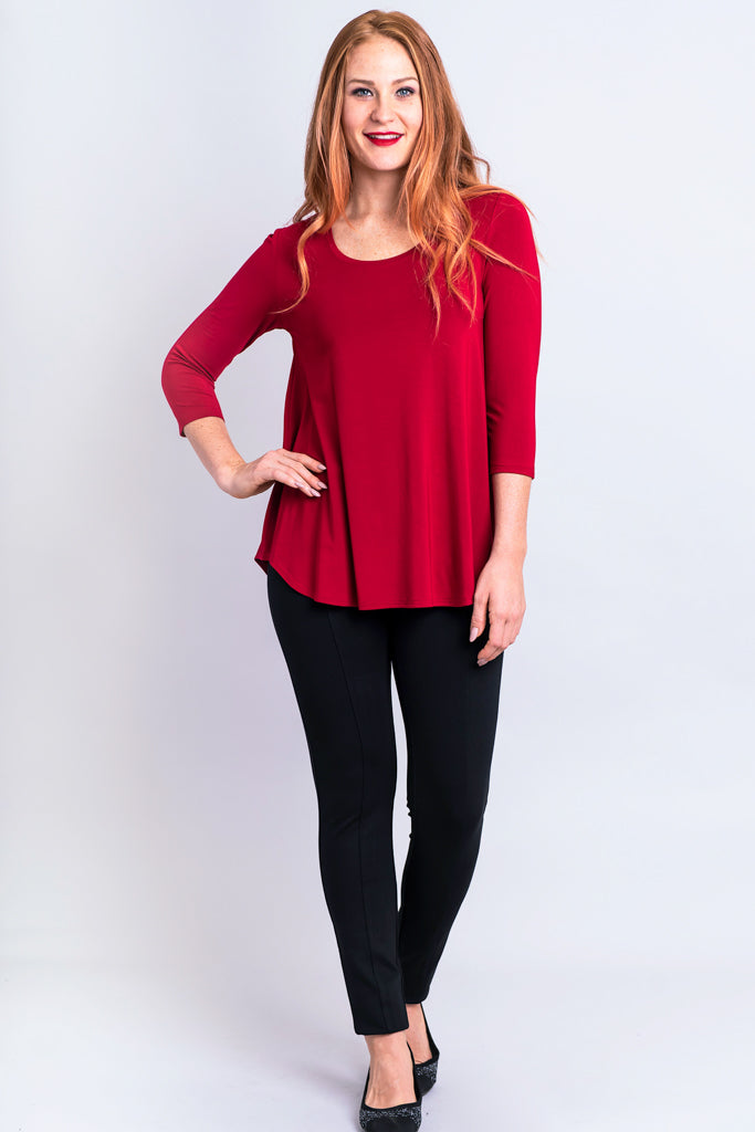 Jazz 3/4 Sleeve Women's Tops - Soft Bamboo Fabric Lipstick Red Blouse for Casual Wear & Office Outfits