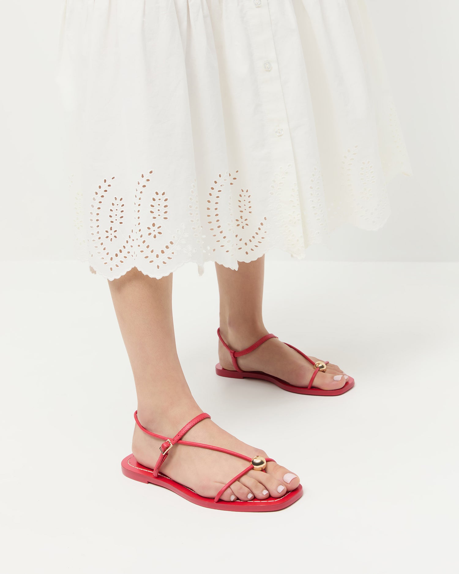 Lara Red Leather Sandal - Women's Comfortable Strappy Flat Sandals for Summer | Perfect for Beach, Vacation & Casual Outings
